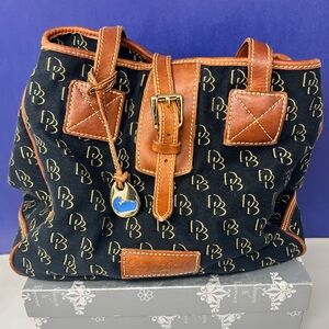 Dooney & Bourke Signature Leather Trim Black Canvas Tote Bag Vintage